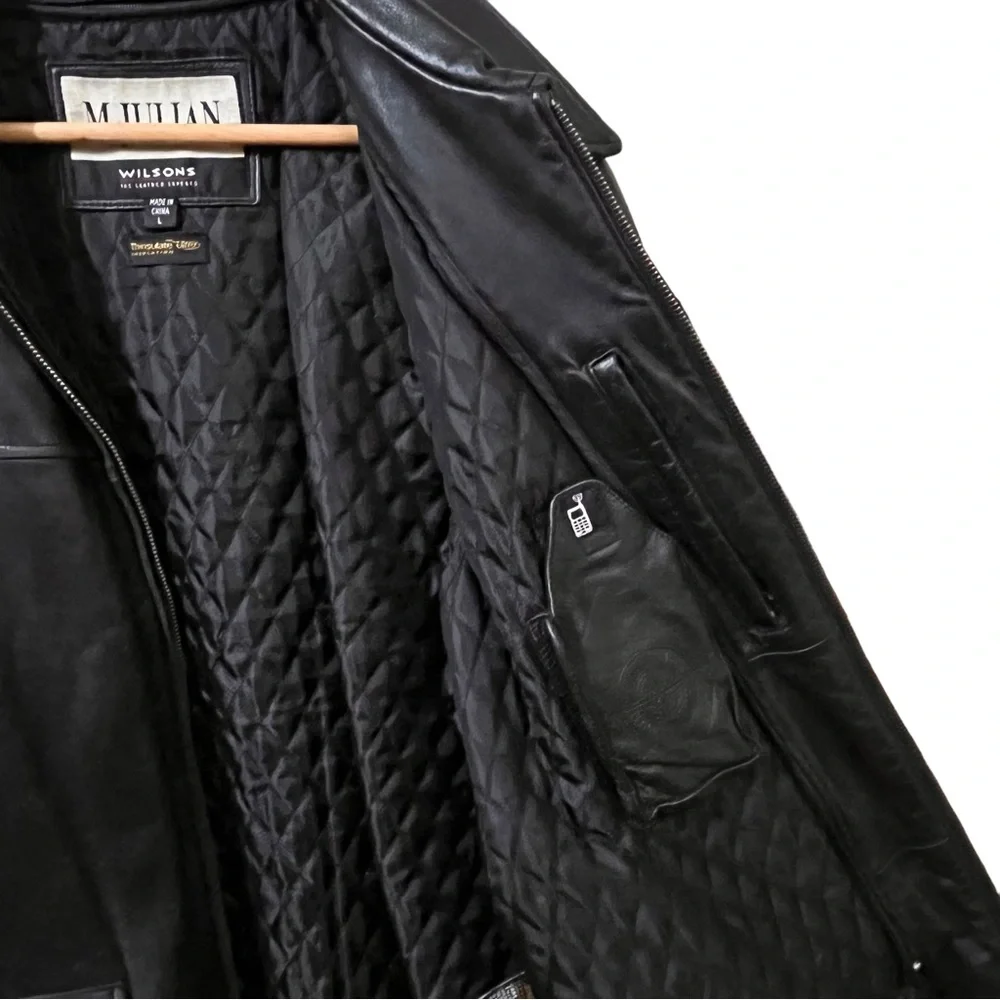 Vintage M. Julian Wilsons Black Leather Jacket Men Sz Large Thinsulate Lined - Picture 6 of 10